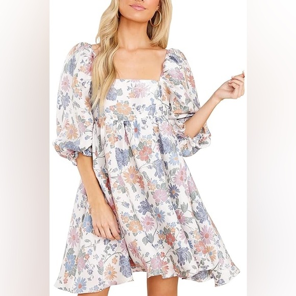 Storia Dresses & Skirts - Storia Floral Puff Sleeve Mini Dress - Multicolor